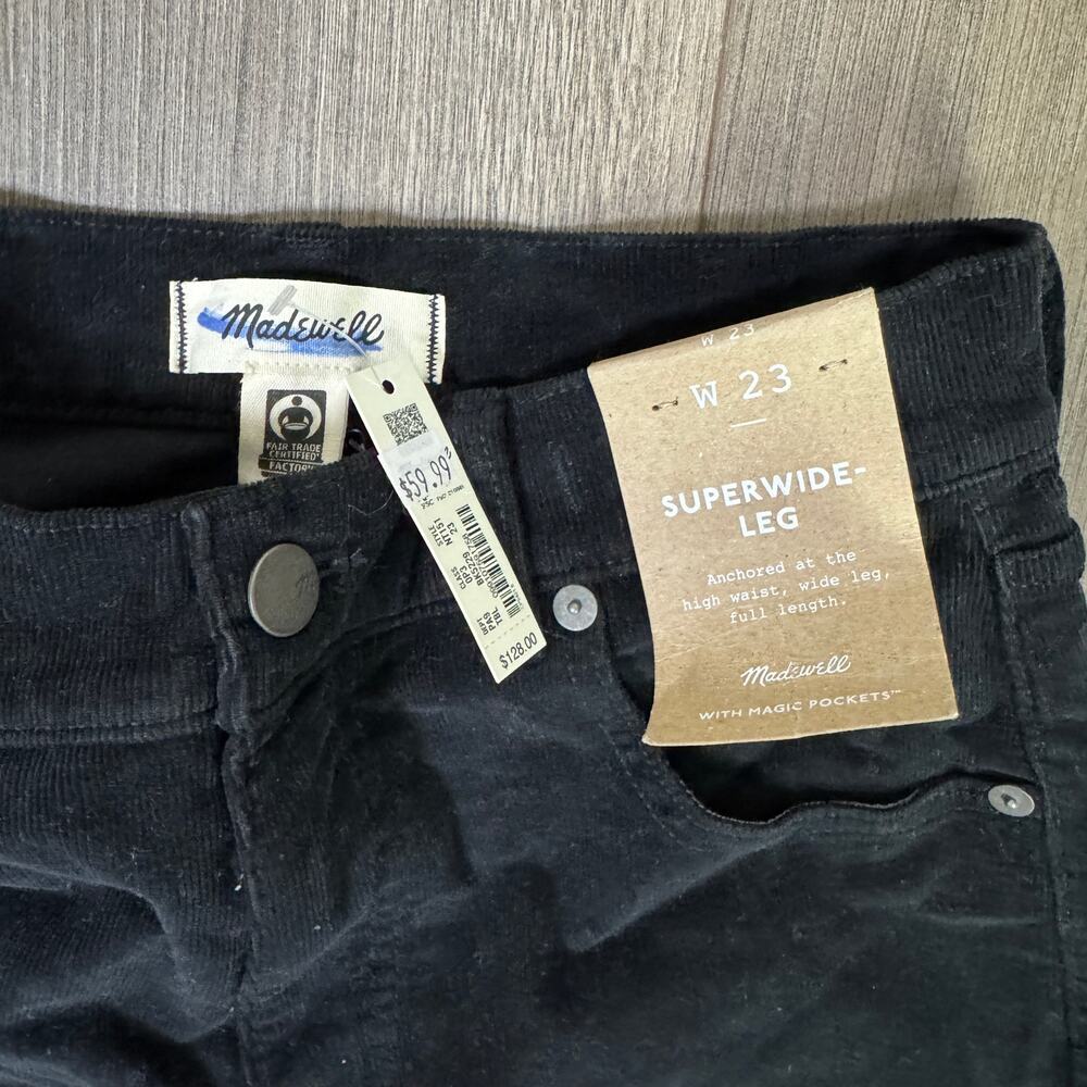 Madewell SuperWide-Leg Corduroy Pants WMNS 23 Black High Rise Stretchy Zip Fly - Picture 5 of 8